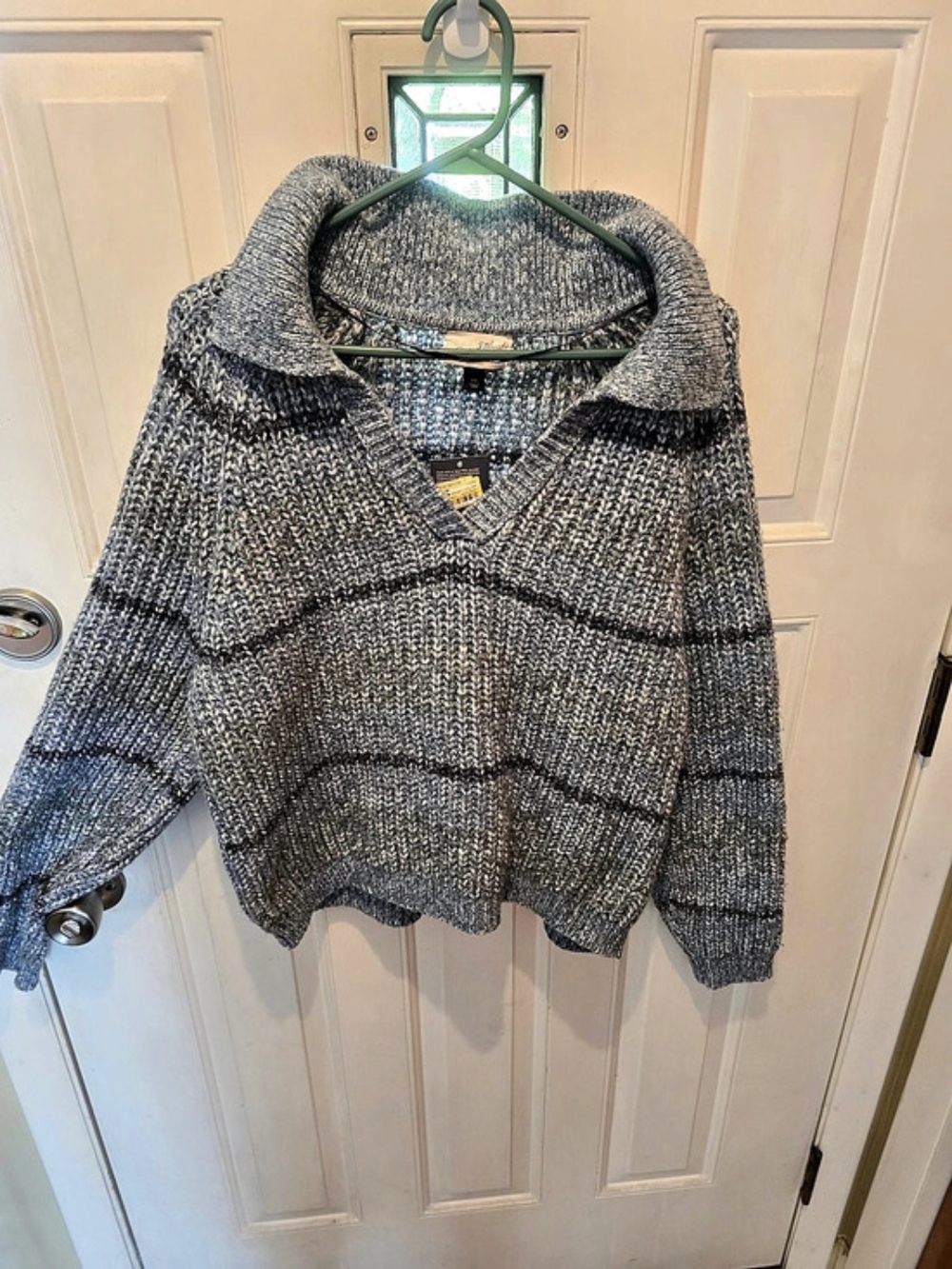 Universal Thread Chunky Polo Collar Pullover Sweater Gray & Black